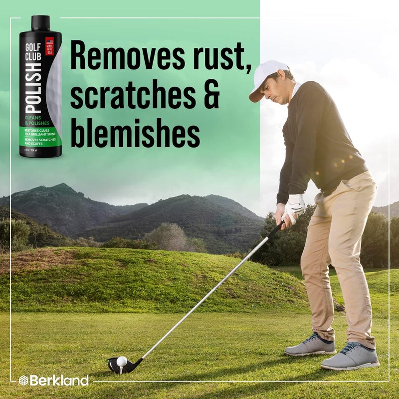 Berkland Golf Club Polish & Rust Remover – Made in USA – Instant Golf Club Cleaner & Scratch Remover Cream – 8 oz Golf Club Polish Compound, Groove Cleaner & Golf Club Polishing Kit – Shine, Protect & Restore - Image 2